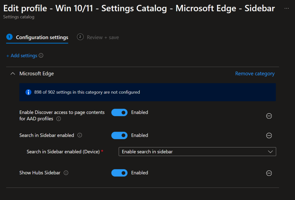 Intune Edge Extensions configuration